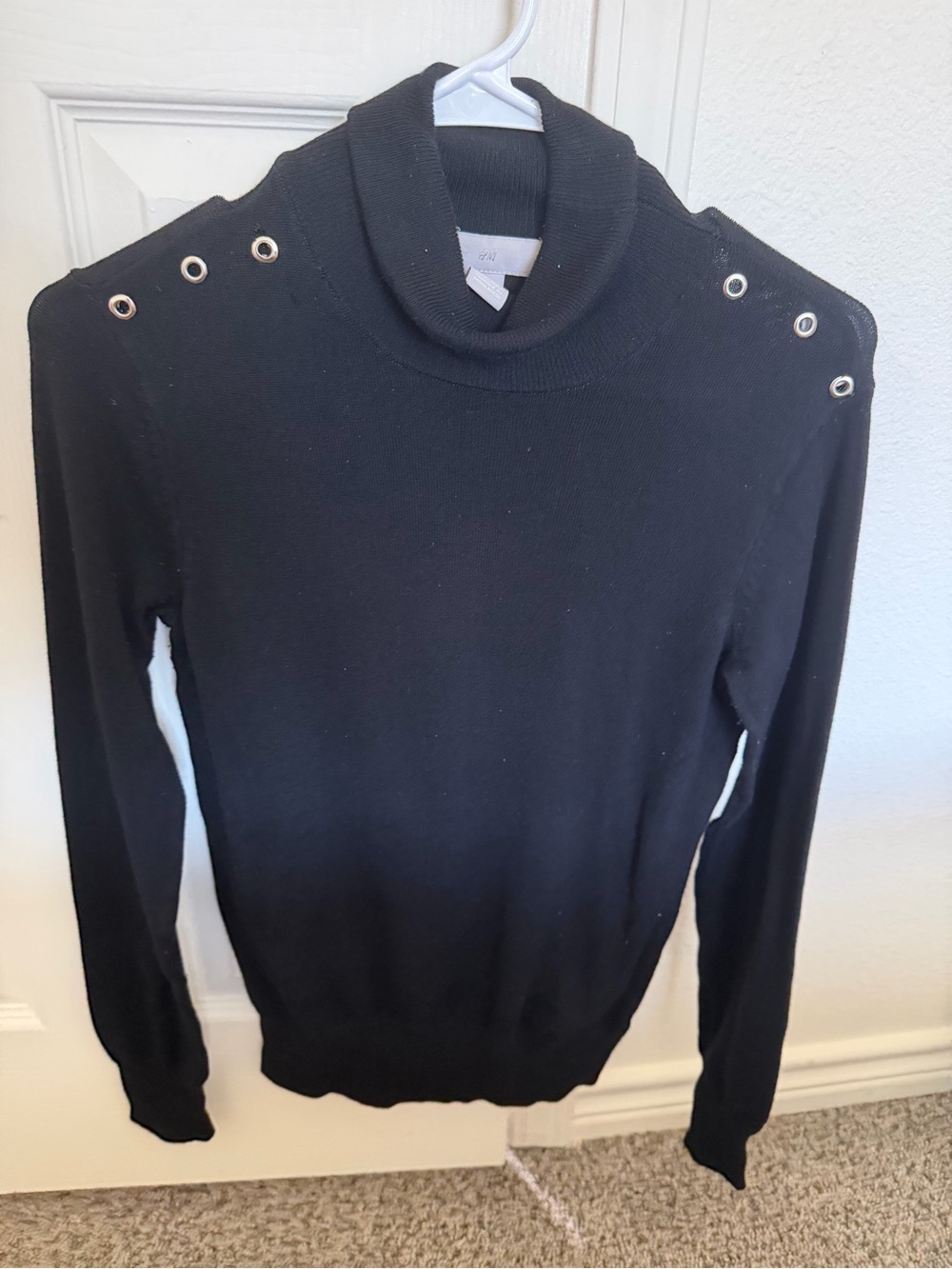 H&M Black Turtleneck Sweater with Shoulder Grommet Detail
